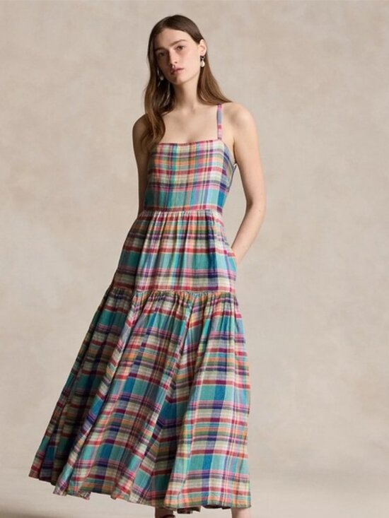 Polo Ralph Lauren Dresses & Skirts - Ralph Lauren Plaid Linen Midi Dress - SIZE 2